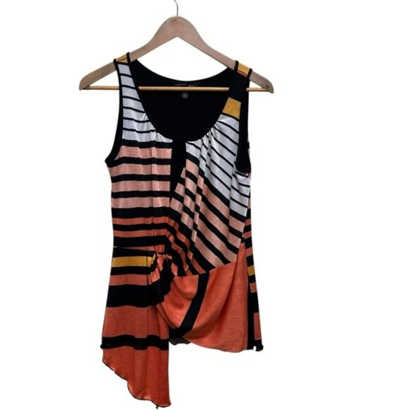 Tops - Tania D Asymmetrical Hem Orange Black Tank Top Size M
